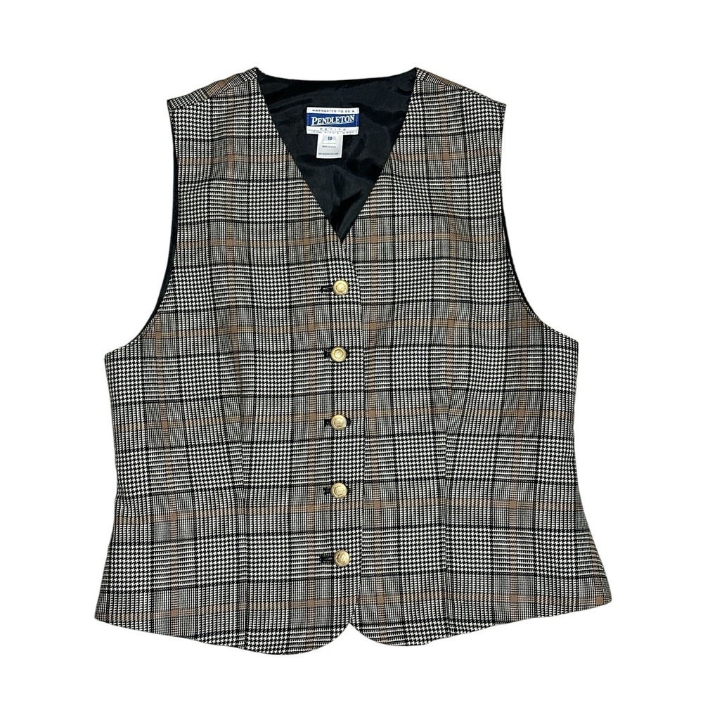 Pendleton Women's Petite‎ 100% Virgin New Wool Plaid Vest Size 10 Made In USA